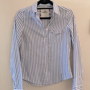 Small Hollister striped (blue & white) button up